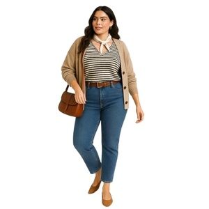 Evaless Green‎ & Cream Striped Textured Knit Top Size L